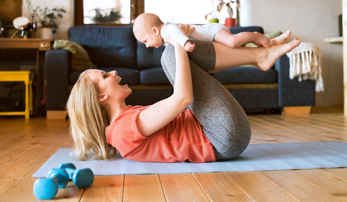 Mum exercising with her baby
