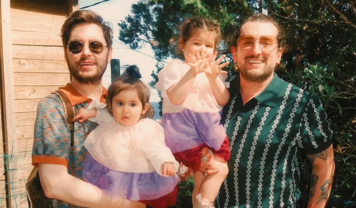 Brian Dowling, Arthur Gourounlian and their daughters Blake and Blu