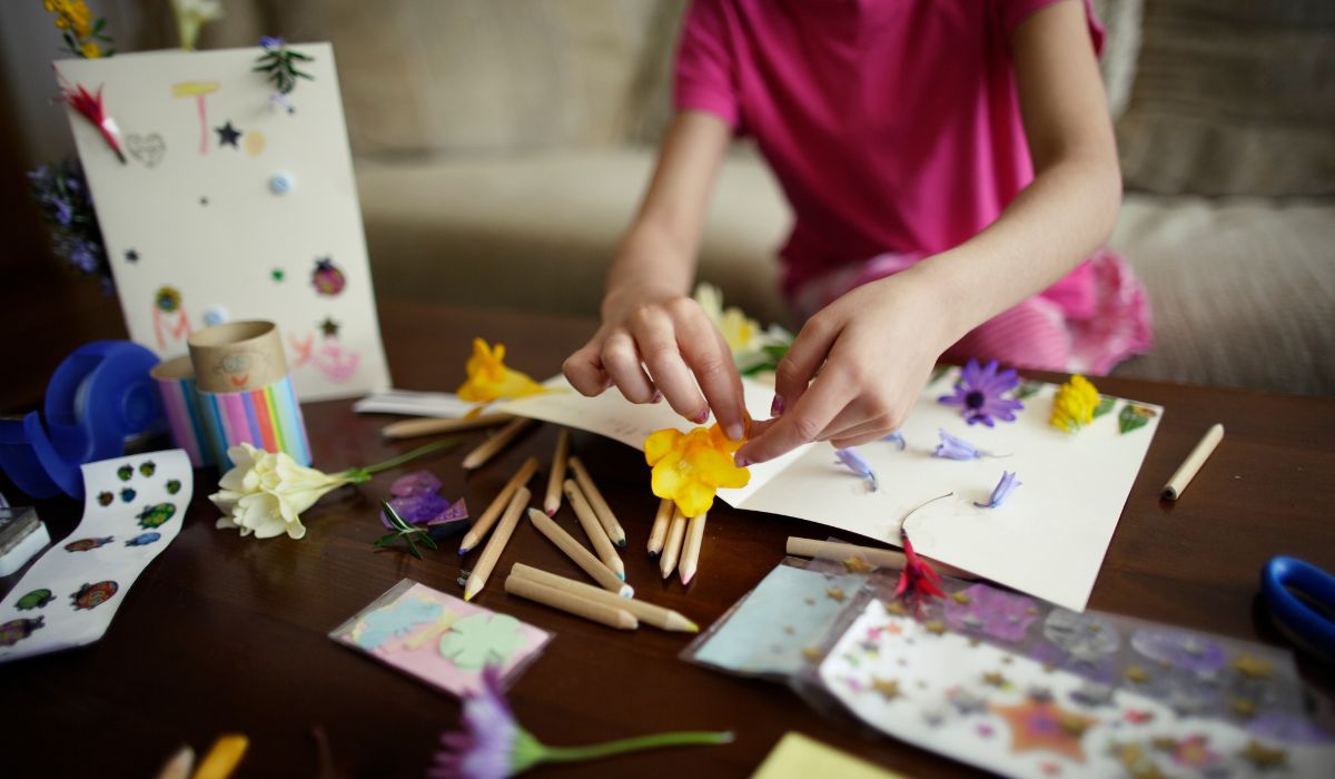 Child making card