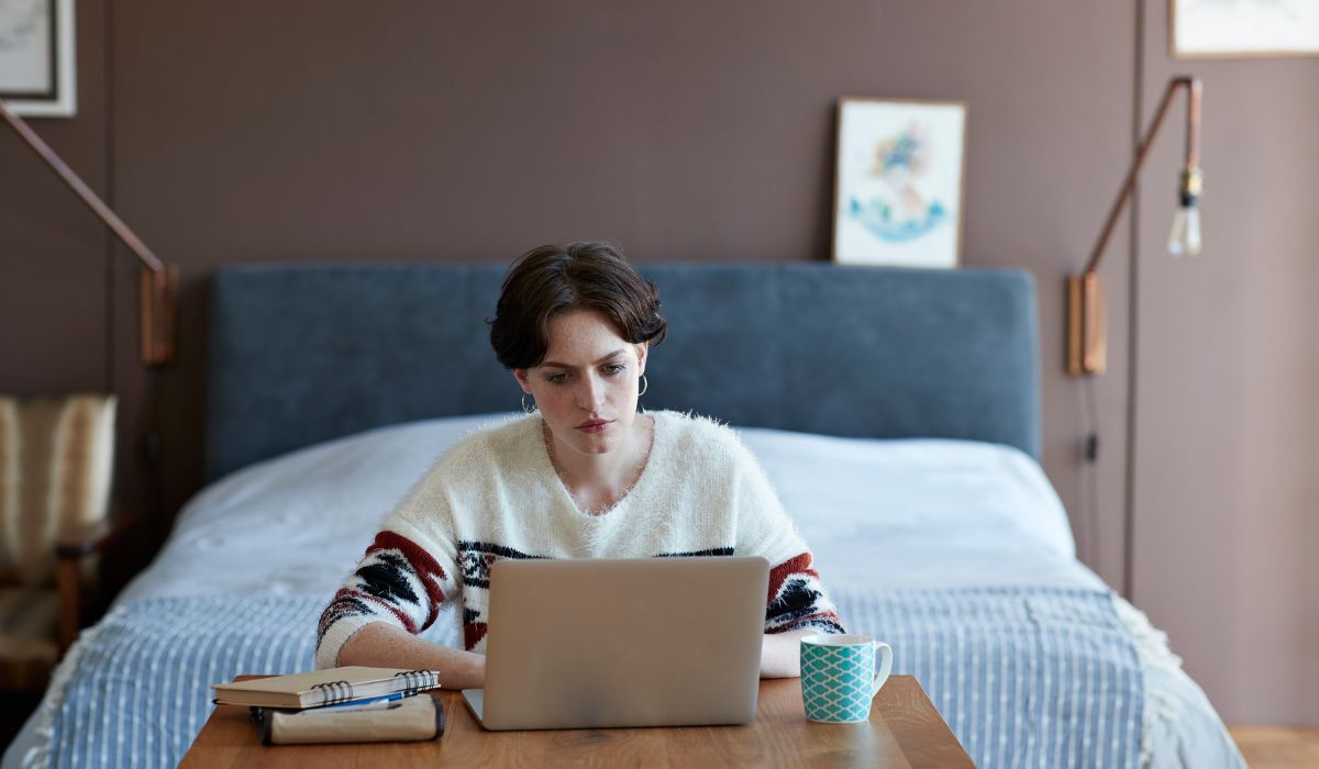 College student studying at home