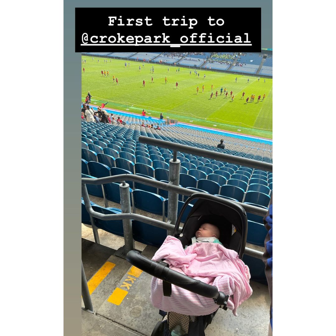 Marie Crowe's daughter in the pram at Croke Park