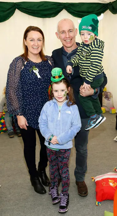Ray D'Arcy and Jenny Kelly D'Arcy with their children Tom and Kate at the Marks & Spencer annual St Patrick's Day Breakfast. Pic: Kieran Harnett