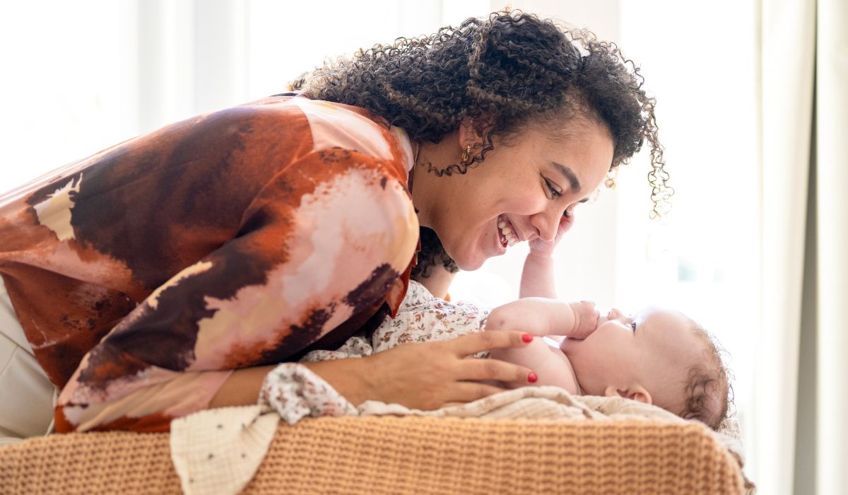 Mum talking to her baby
