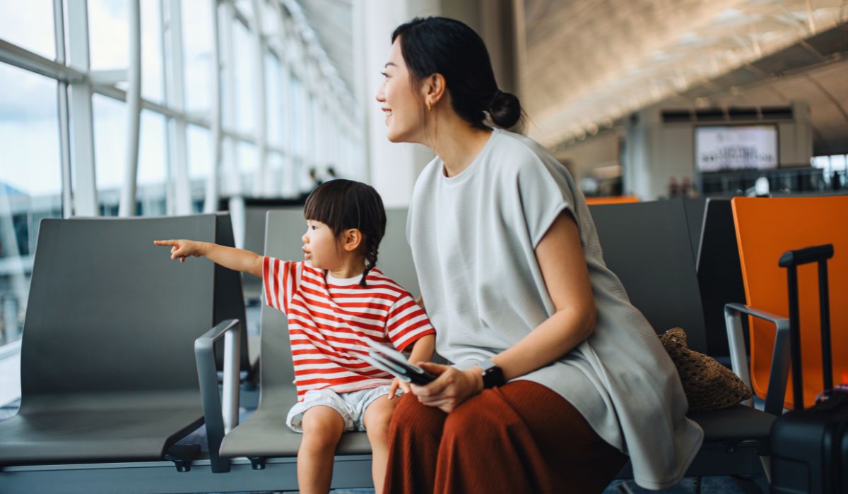 Mother and child in airport