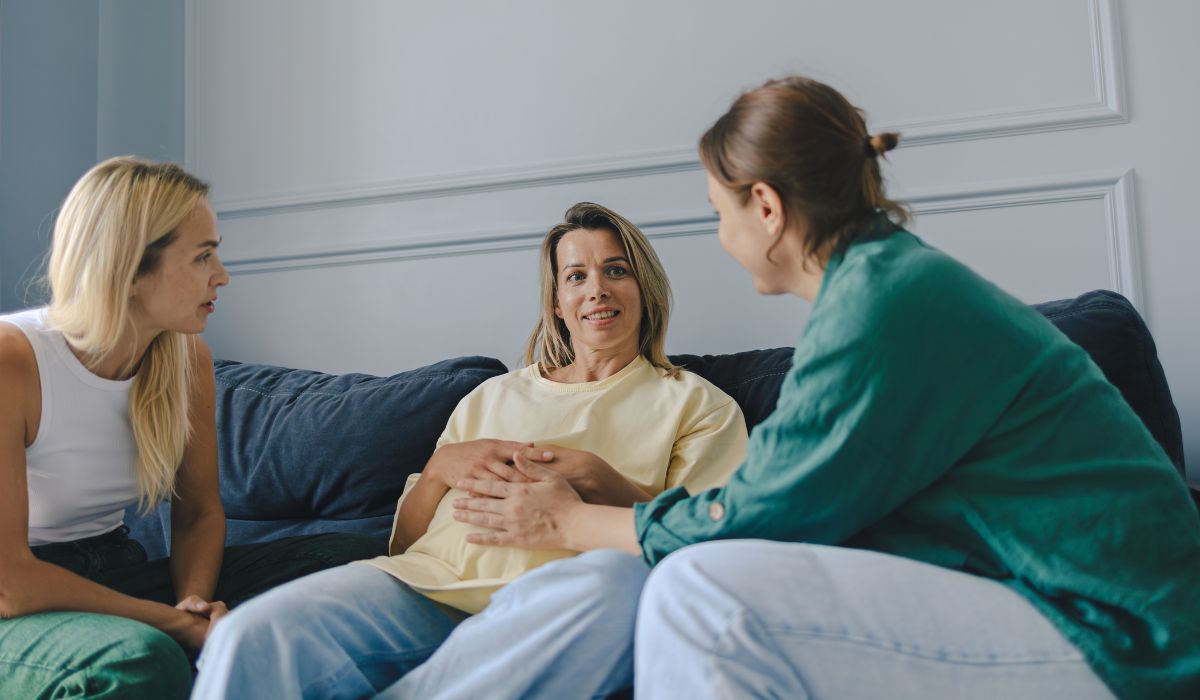Pregnant woman and friends