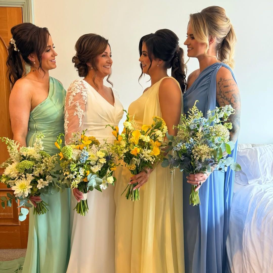Rachel Gorry and her sisters on her mum's wedding day