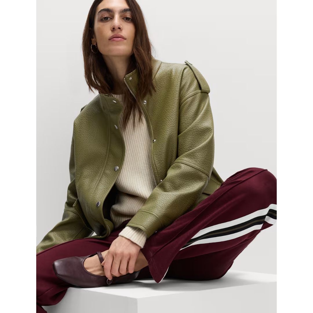 Marks & Spencer Faux Leather Textured Longline Bomber Jacket
