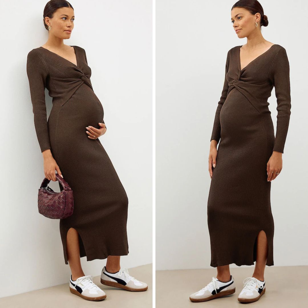 Next Chocolate Brown Maternity Twist Front Knit Dress