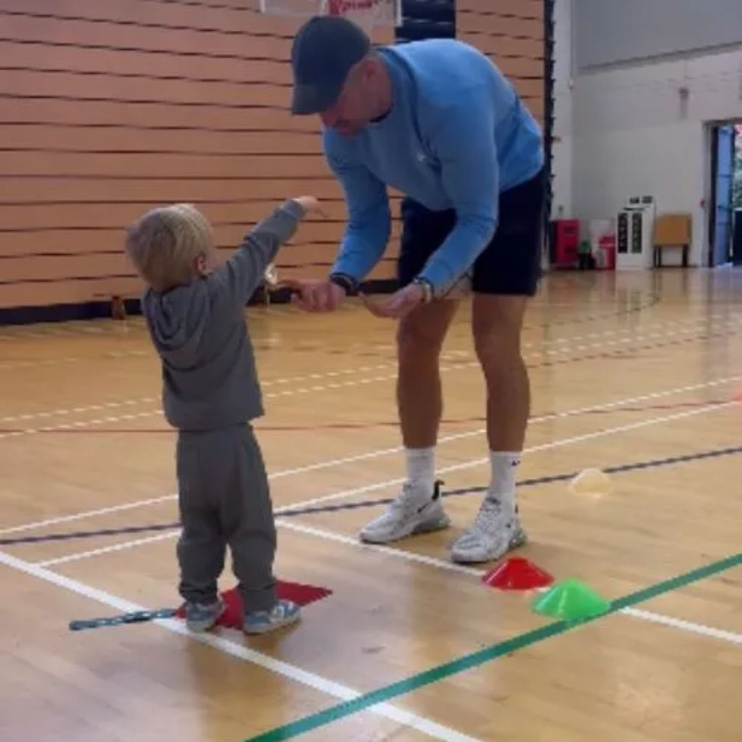 Rob Kearney and his son Bobby playing rugby