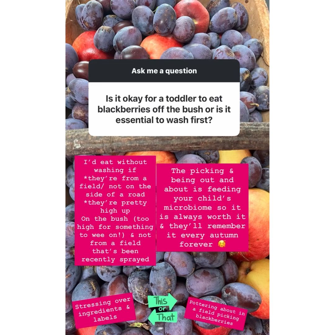 Screenshot from a dietician on whether to wash blackberries before eating them