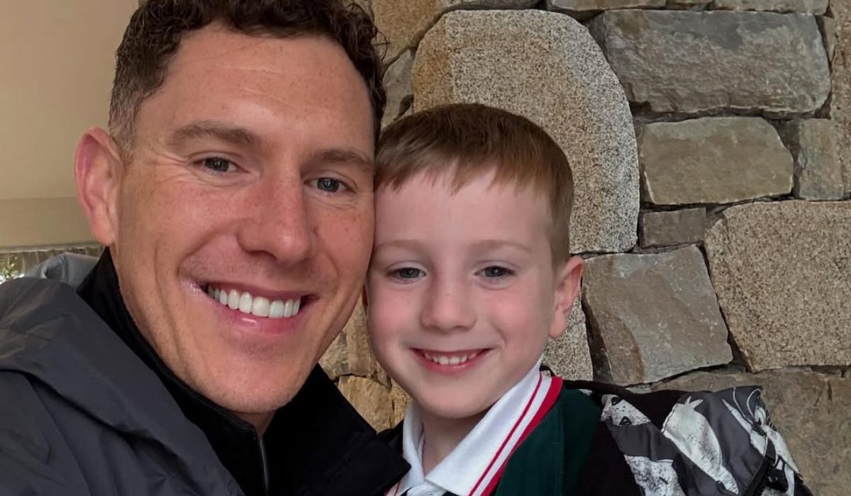 John McAreavey and his son on first day of school