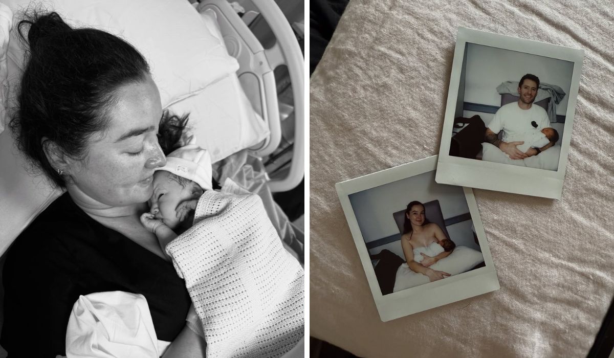 Rachel Purcell in hospital with her baby