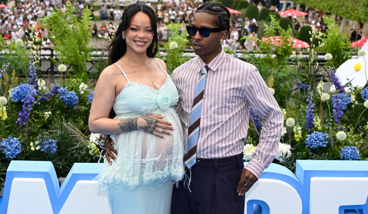 Rihanna and ASAP Rocky pictured at the red carpet during the global premiere of the movie Smurfs
