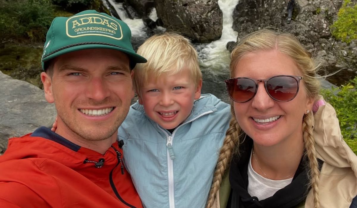 Rebecca Adlington with her husband and son