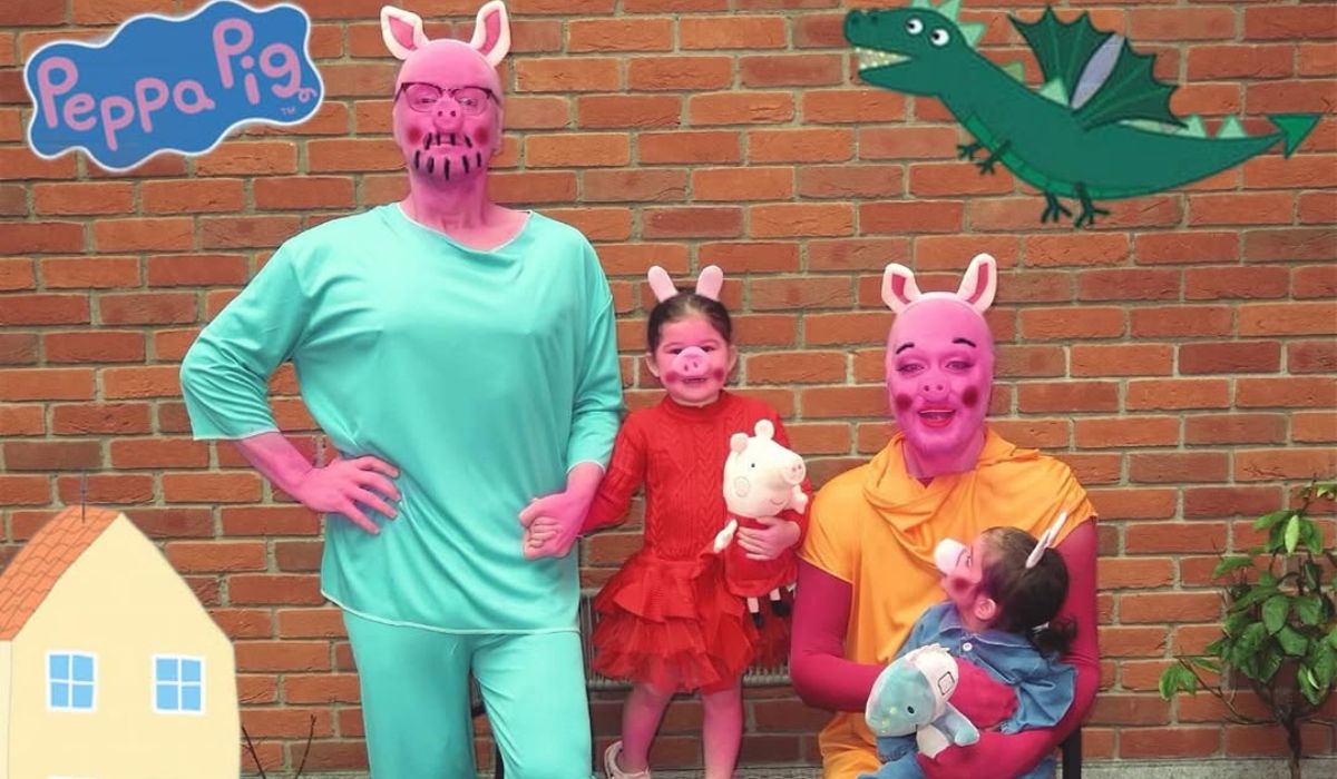 Brian Dowling and Arthur Gourounlian's family dressed as Peppa Pig