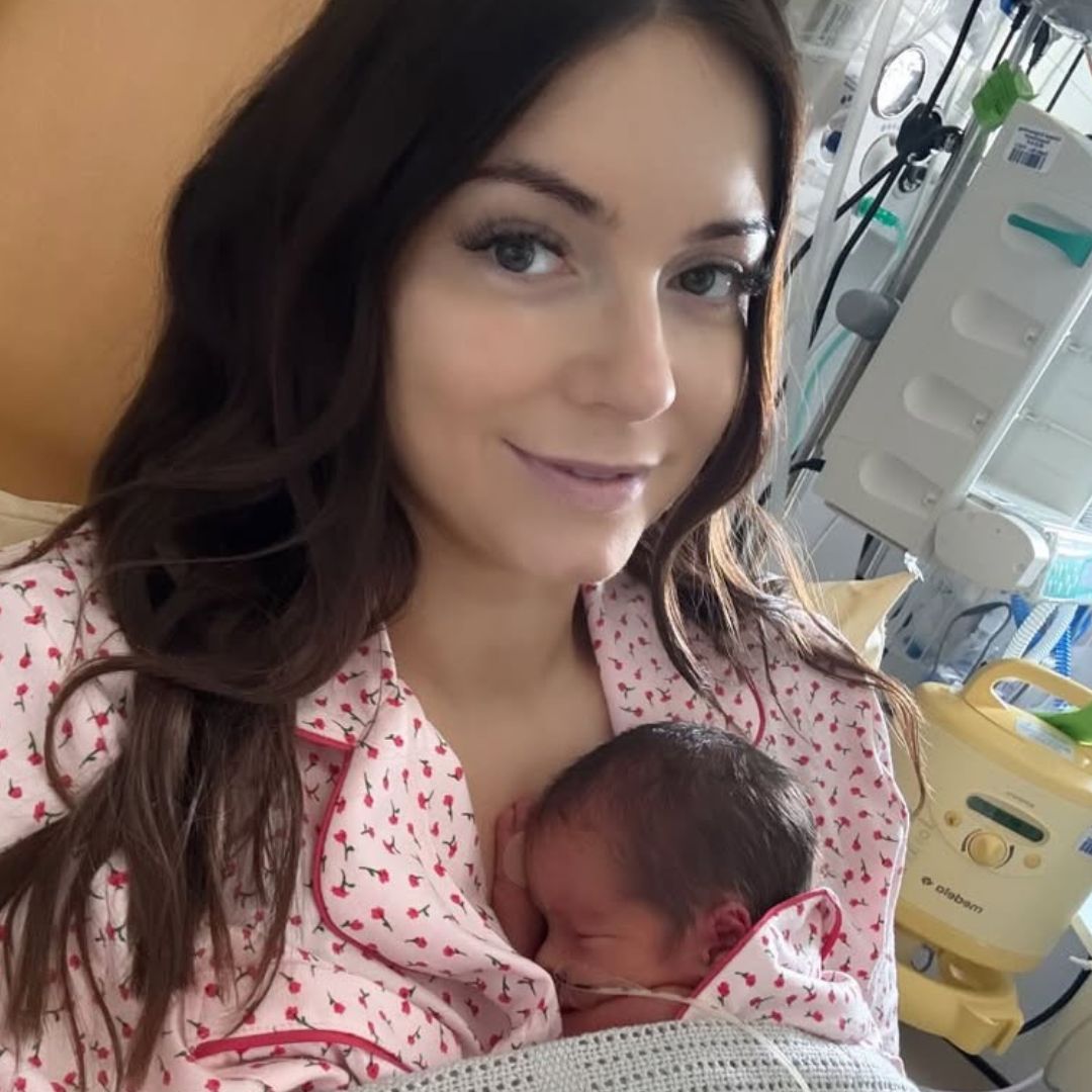 Rachel Gorry with her baby in hospital
