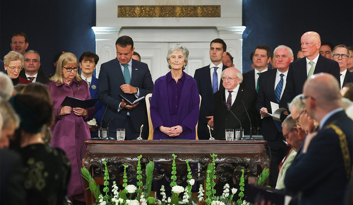 President-elect Catherine Connolly during the Presidential Inauguration ceremony at Dublin Castle. Pic: Maxwells