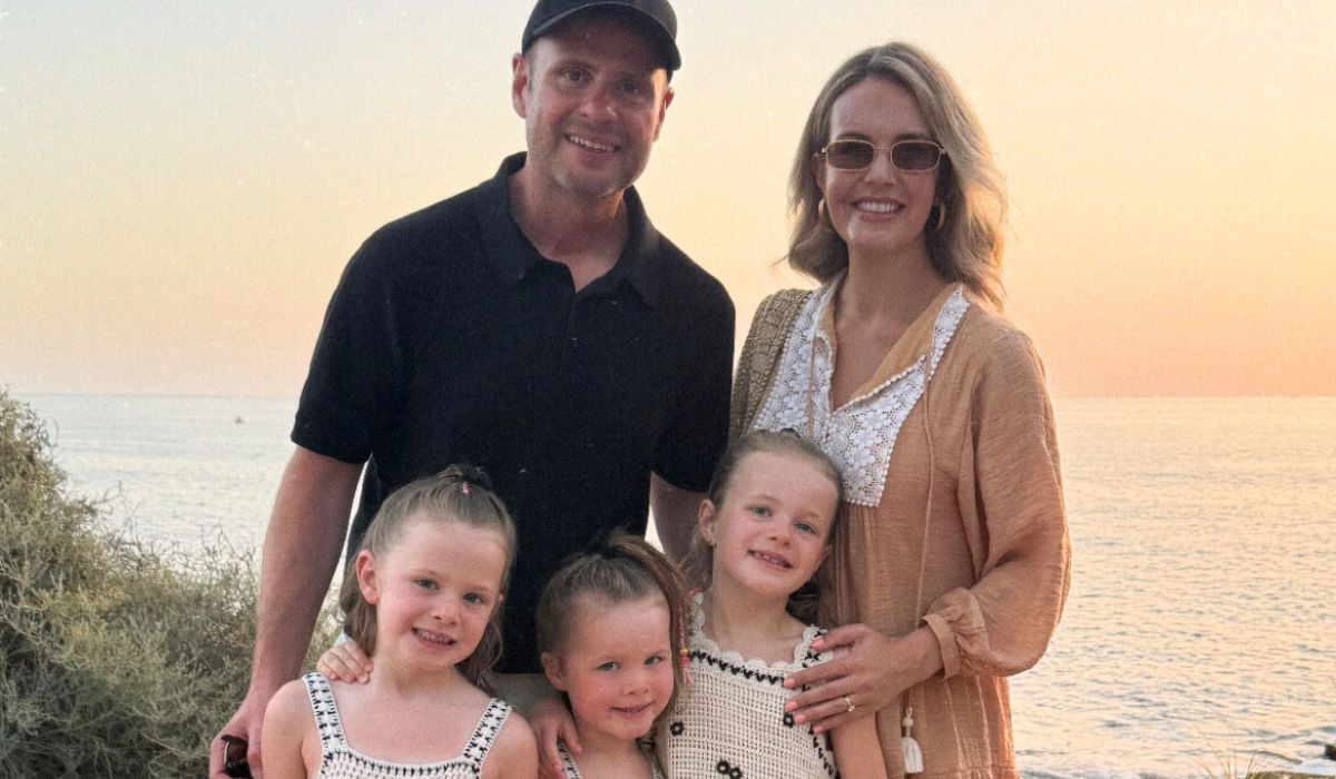 Aoibhin Garrihym her husband John and their three children Hanorah, Liobhan, and Isla,
