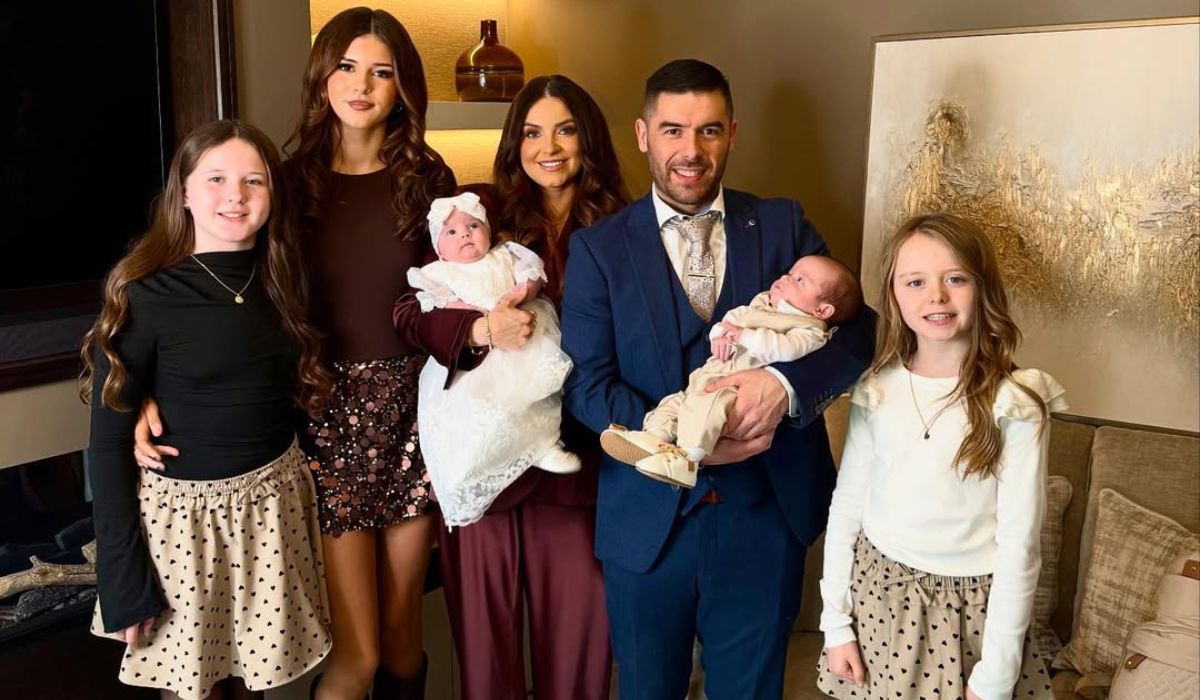 Rachel Gorry and her family at her twins' christening