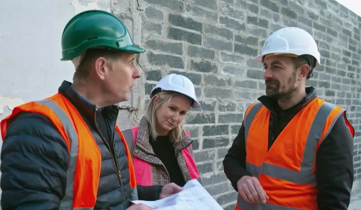 Katie and Jason Rehill with Dermot Bannon on Room To Improve. Pic: RTE