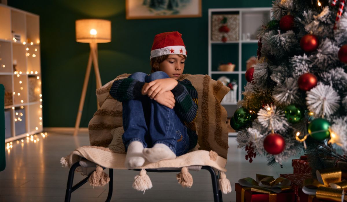 Tween boy sad at Christmas