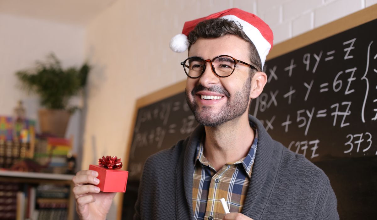 Teacher with a Christmas present