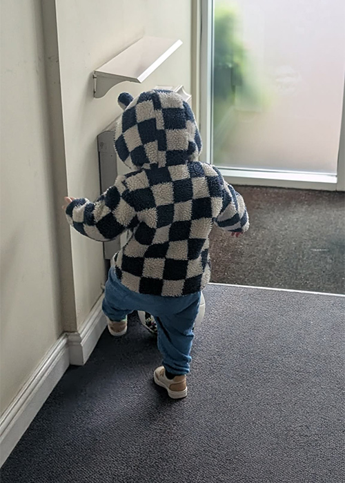 Alex kicking the hallway radiator out of frustration! Pic: Supplied