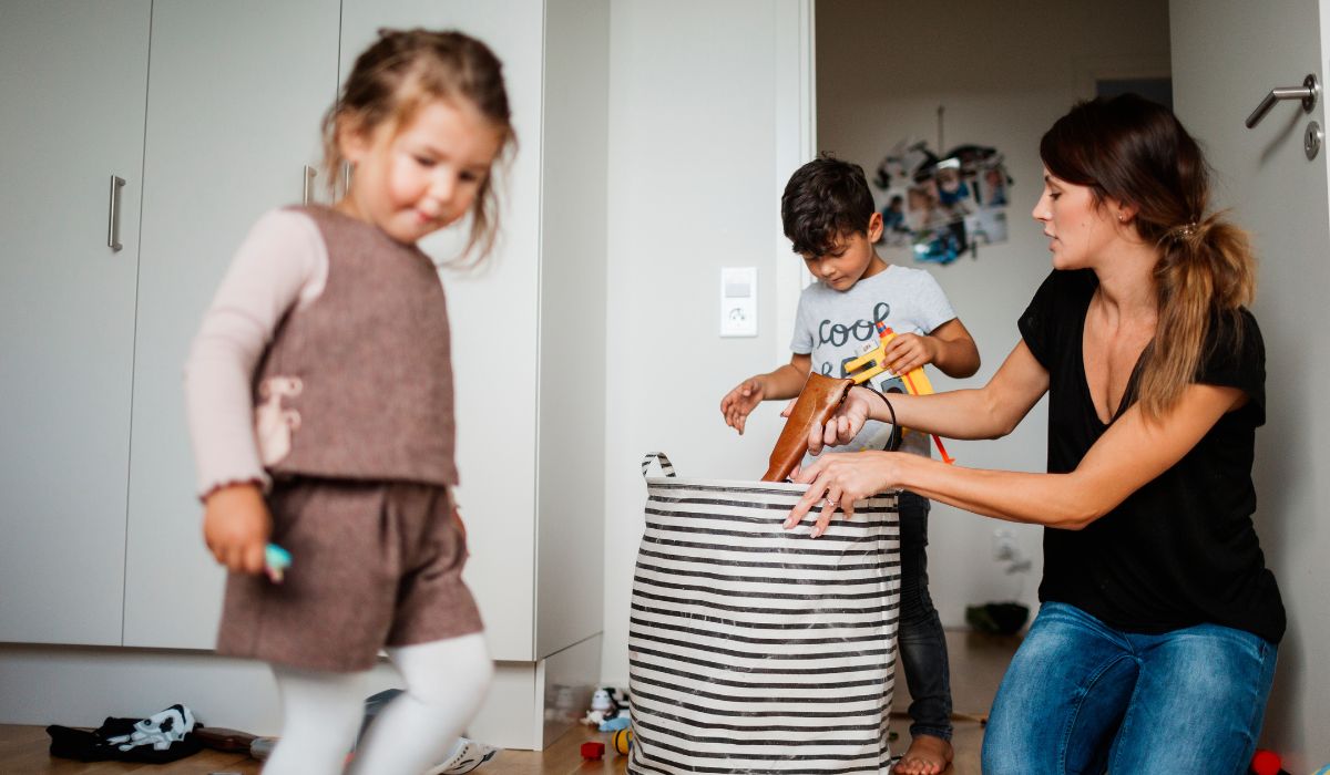 Mother tidying