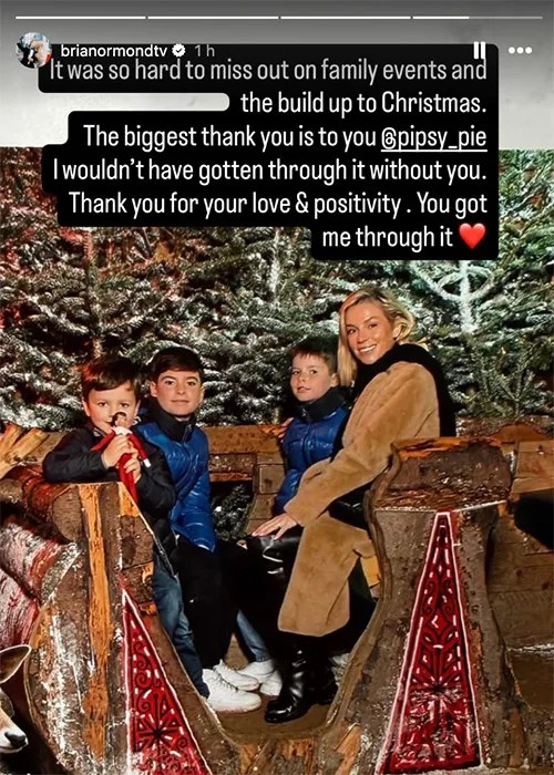 Brian Ormond has thanked his wife Pippa for her support while he was in hospital. Pic: Brian Ormond / Instagram