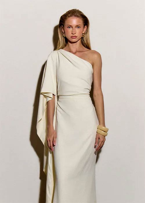 Oyster Textured Satin Sleeve Detail Maxi Dress. Pic: PrettyLittleThing