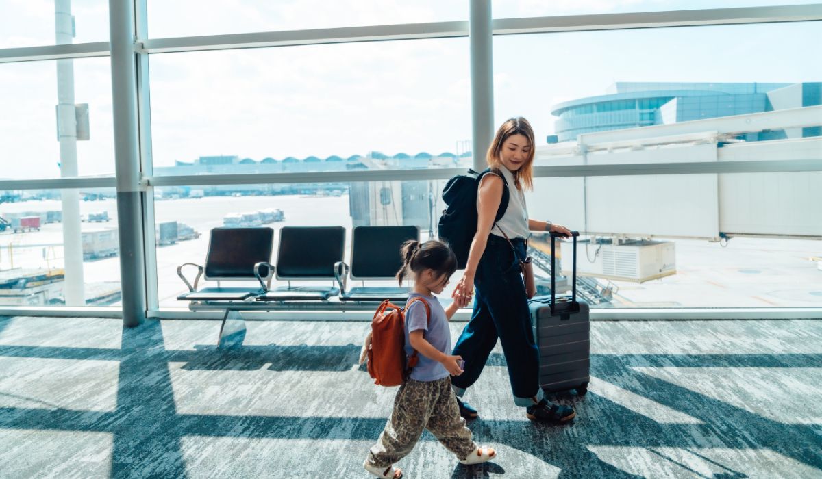 Mother and child in airport