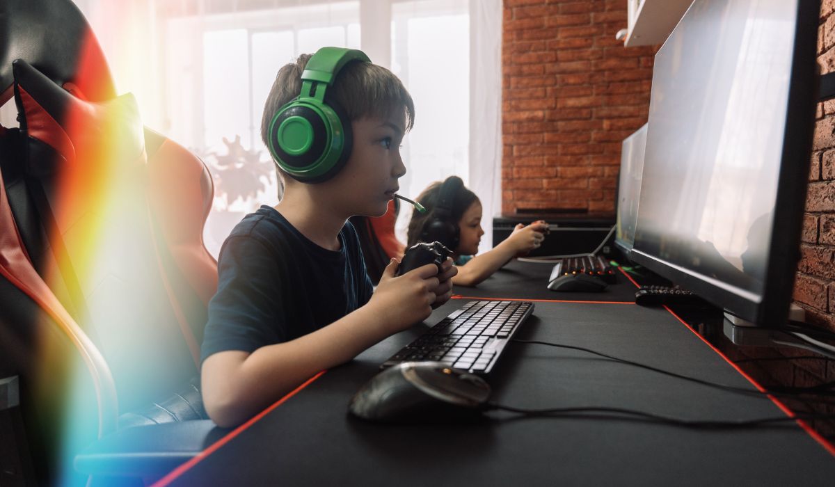 Children playing video games