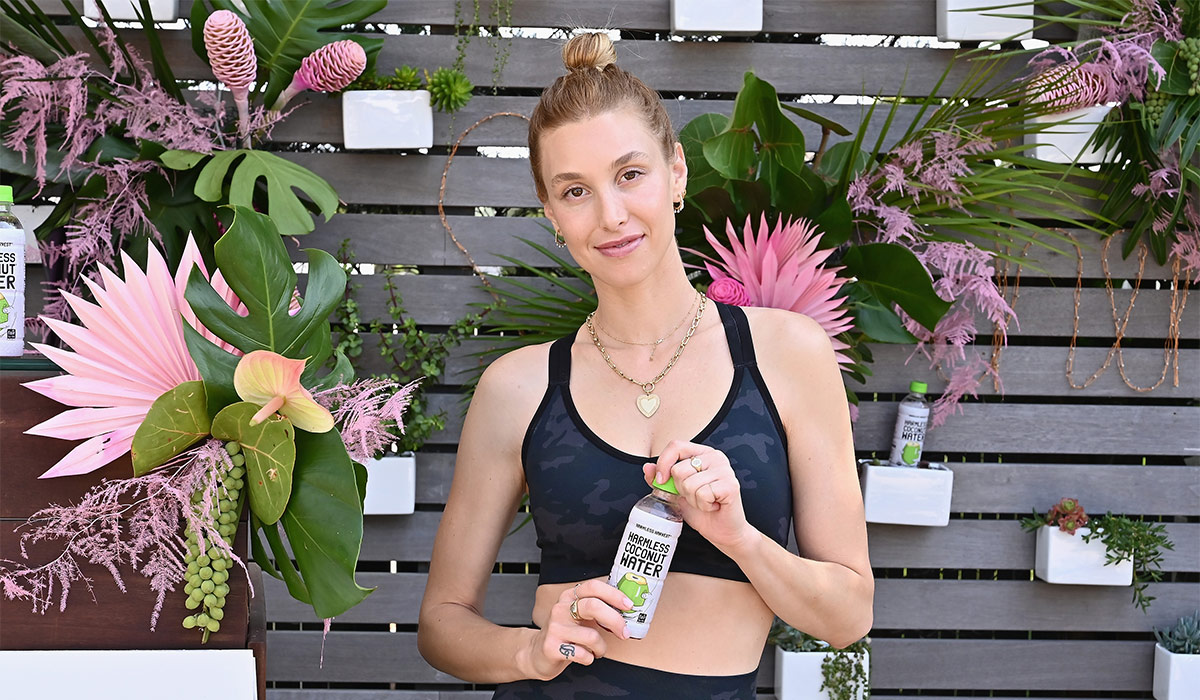 Whitney Port hydrates before a Punch Pedal class at the Montauk Beach House. Pic: Getty Images