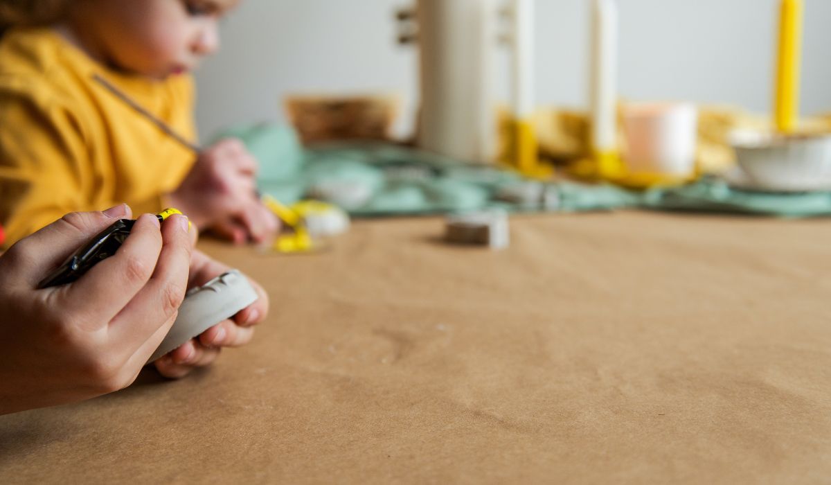 Mother and child doing crafts