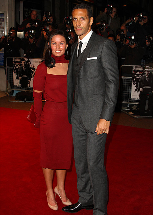 Rio Ferdinand and girlfriend Rebecca Ellison attends the UK Premiere of 'Dead Man Running' at Odeon Leicester Square. Pic: WireImage
