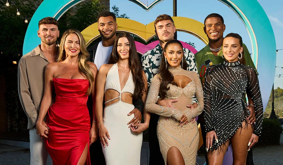 Angel Swift and Ty Isherwood, Yasmin Pettet and Jamie Rhodes, Shakira Khan and Harry Cooksley, Toni Laites and Cach Mercer in the Love Island final. Pic: Matt Frost/ITV/Shutterstock