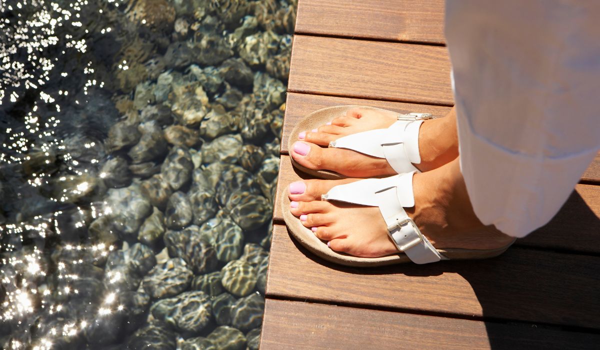 Woman wearing sandals