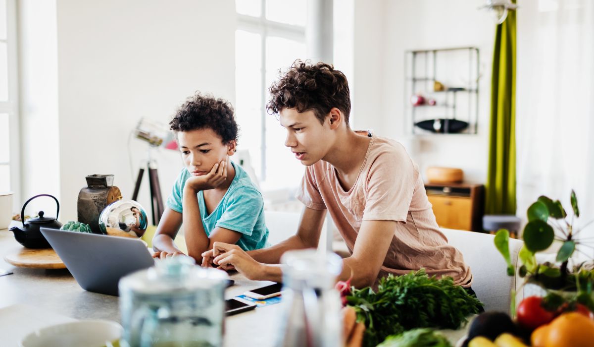 Two boys online in the kitchen