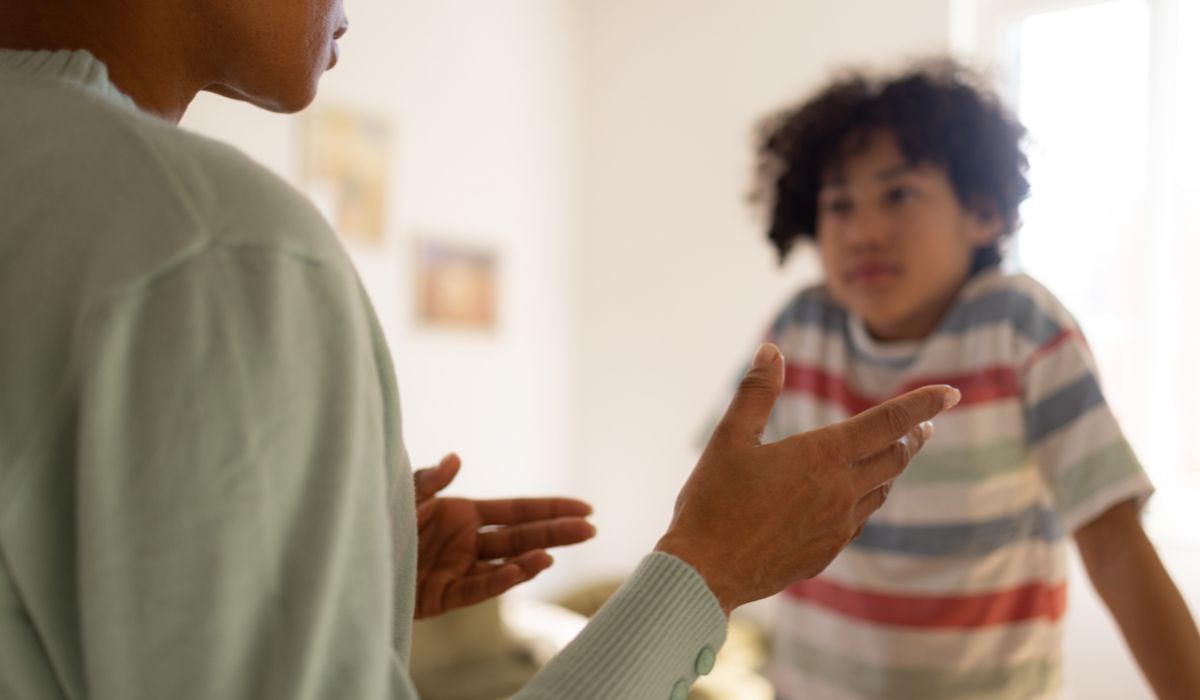 Mother scolding child