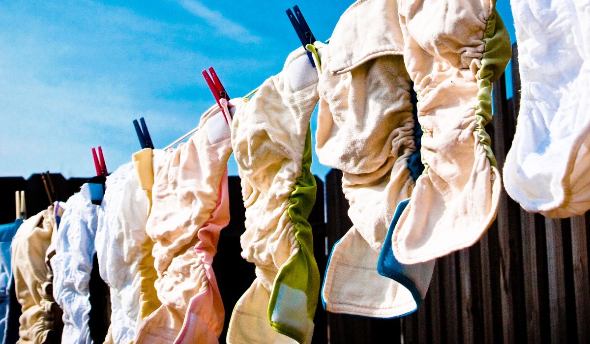 Cloth nappies hanging on line