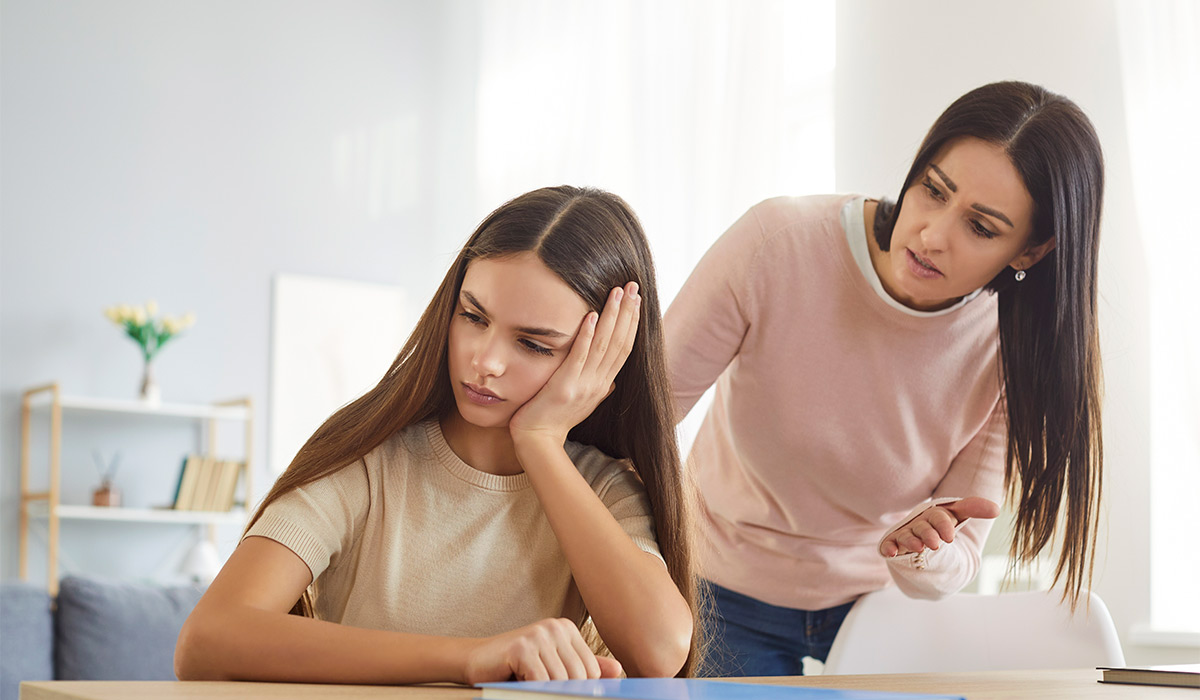 Strict mother has quarrel with her teenage daughter, lecturing her about something, arguing with silent ignoring stubborn girl, have family conflict. Children, parents and relationships concept; Shutterstock ID 2749107231; purchase_order: -; job: -; client: -; other: